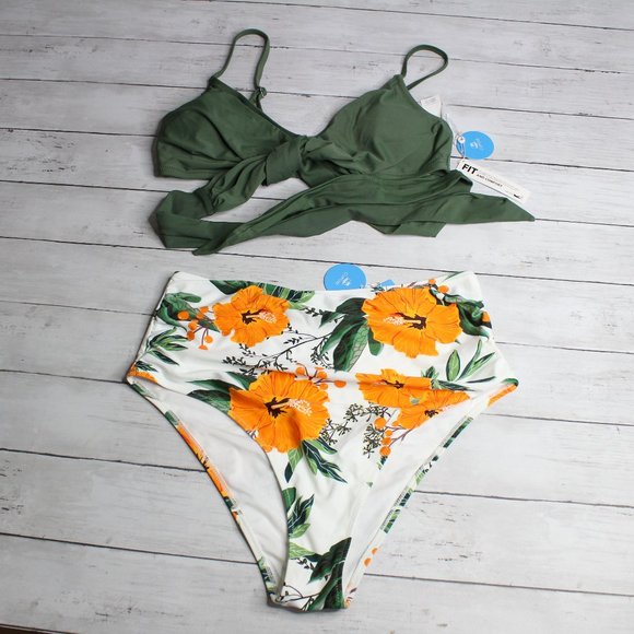 Cupshe Women's Swim Top High Waist Bikini Bottoms Size XL Swimsuit Lot - Picture 1 of 10